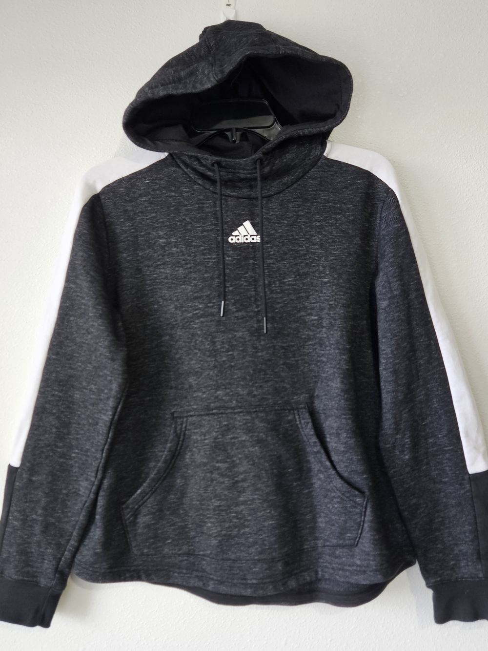 Adidas Women's Black Hoodie with White Sleeve Stripes Size Medium